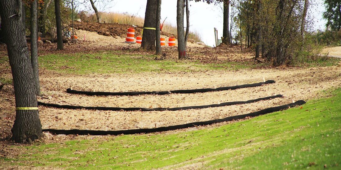 Silt erosion control fencing on a construction site